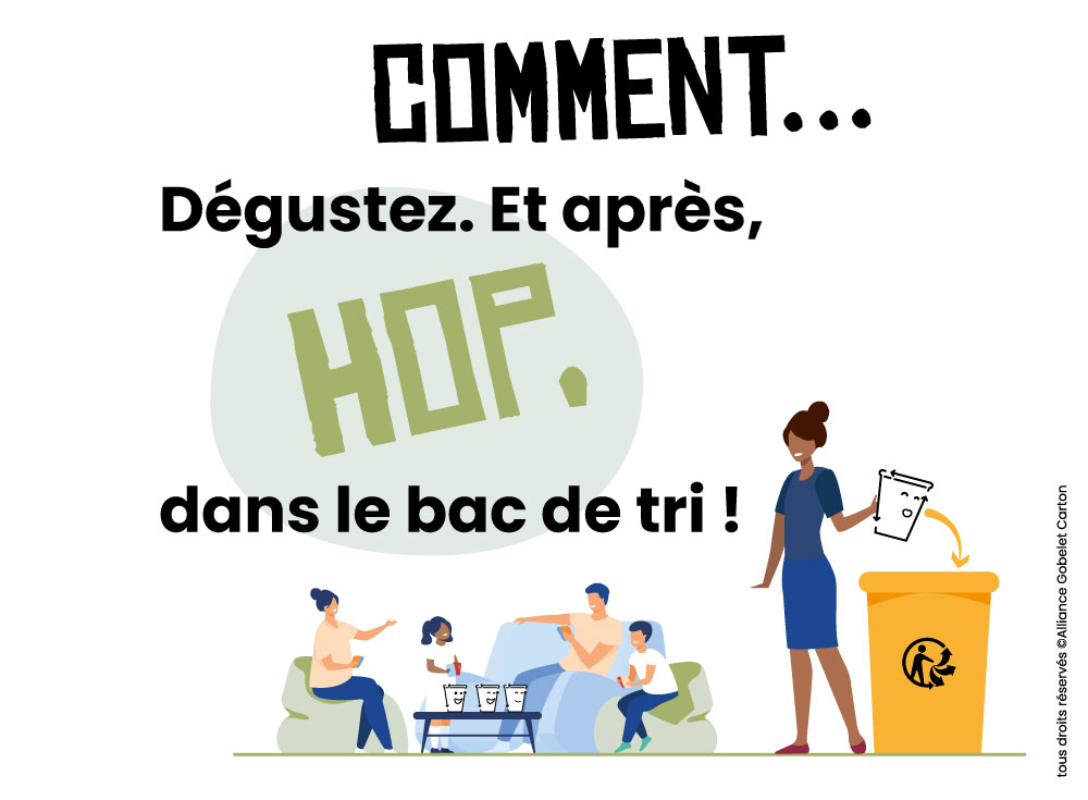 Le tri, un geste simple pour recycler les gobelets carton.